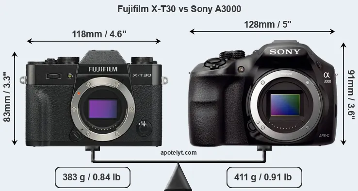 Size Fujifilm X-T30 vs Sony A3000