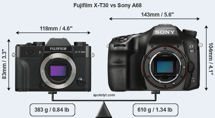 Size Fujifilm X-T30 vs Sony A68