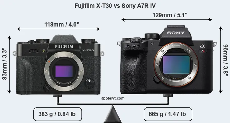 Size Fujifilm X-T30 vs Sony A7R IV