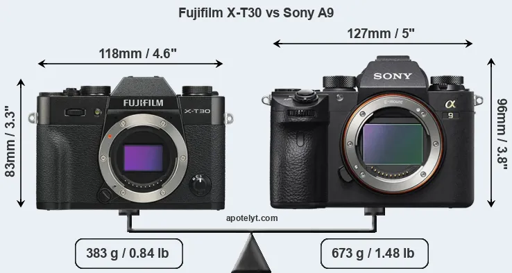 Size Fujifilm X-T30 vs Sony A9