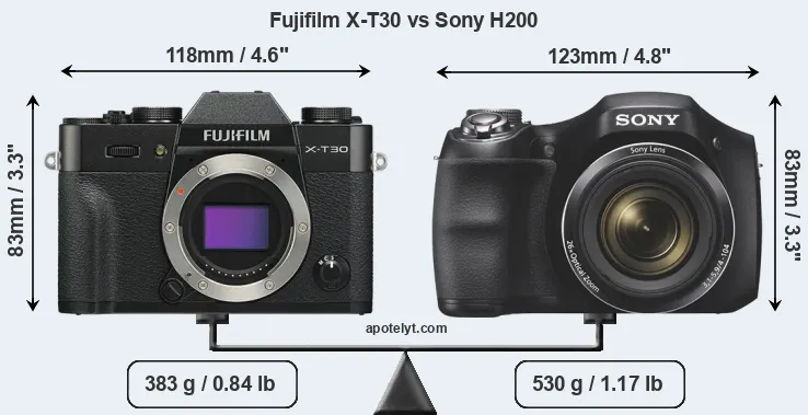 Size Fujifilm X-T30 vs Sony H200