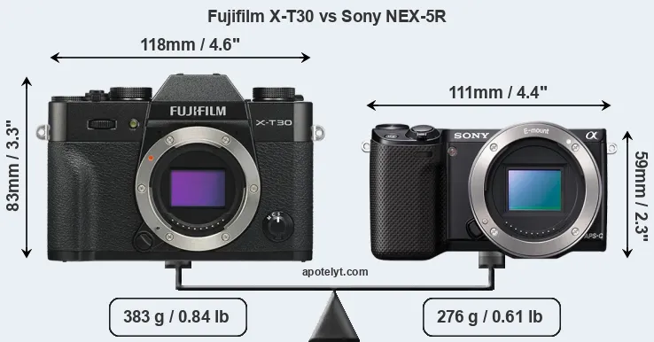 Size Fujifilm X-T30 vs Sony NEX-5R