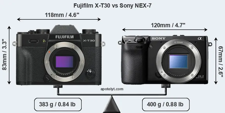 Size Fujifilm X-T30 vs Sony NEX-7