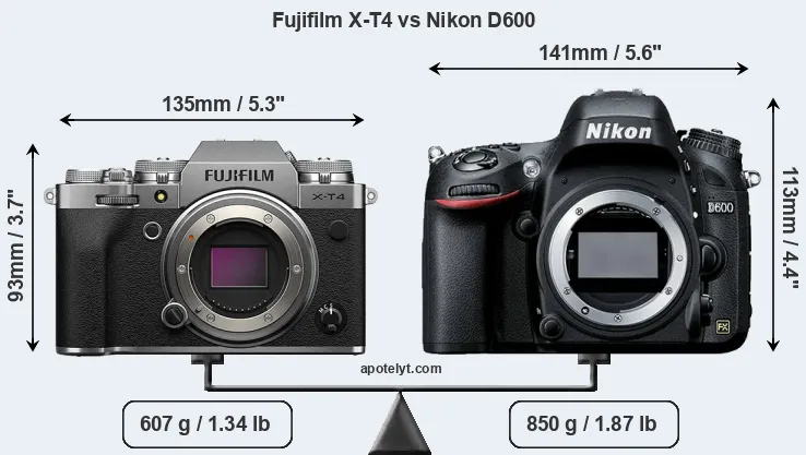 Size Fujifilm X-T4 vs Nikon D600