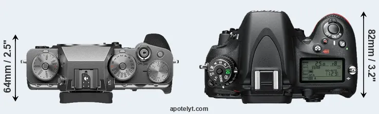 Compare X-T4 versus D610 top