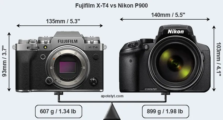 Size Fujifilm X-T4 vs Nikon P900