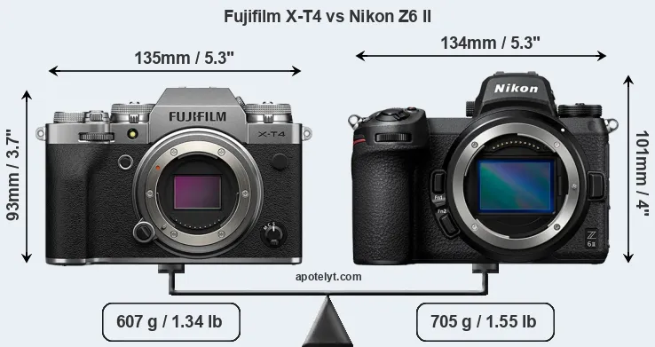 Size Fujifilm X-T4 vs Nikon Z6 II