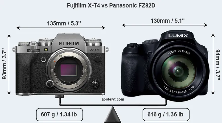 Size Fujifilm X-T4 vs Panasonic FZ82D