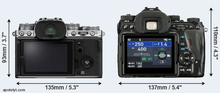 Comparison X-T4 or K-1 II rear