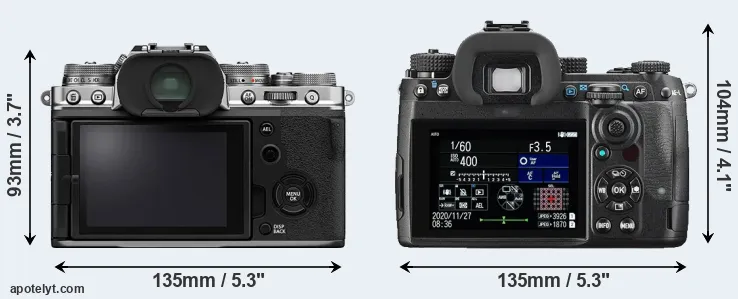 Comparison X-T4 or K-3 III rear