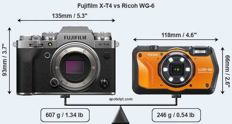 Size Fujifilm X-T4 vs Ricoh WG-6