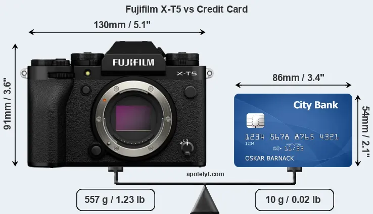 Fujifilm X-T5 vs credit card front