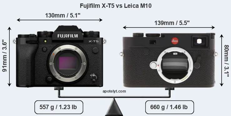 Size Fujifilm X-T5 vs Leica M10