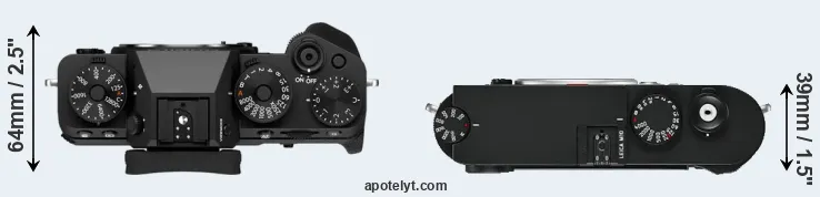 Compare X-T5 versus M10 top