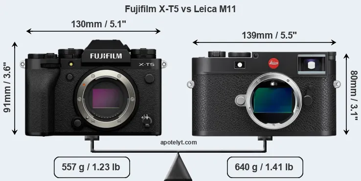 Size Fujifilm X-T5 vs Leica M11