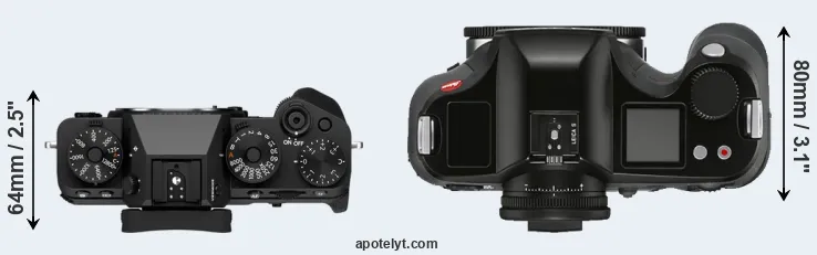 Compare X-T5 versus S3 top