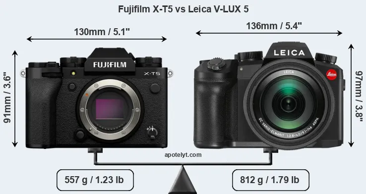 Size Fujifilm X-T5 vs Leica V-LUX 5