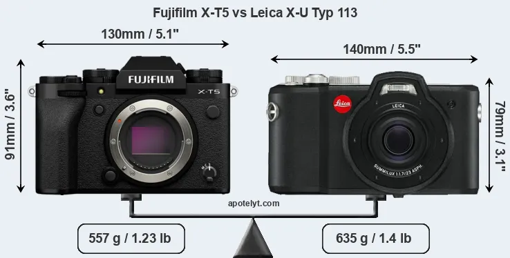 Size Fujifilm X-T5 vs Leica X-U Typ 113
