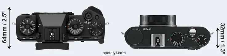 Compare X-T5 versus X1 top