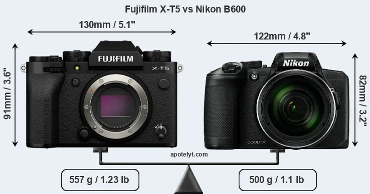 Size Fujifilm X-T5 vs Nikon B600