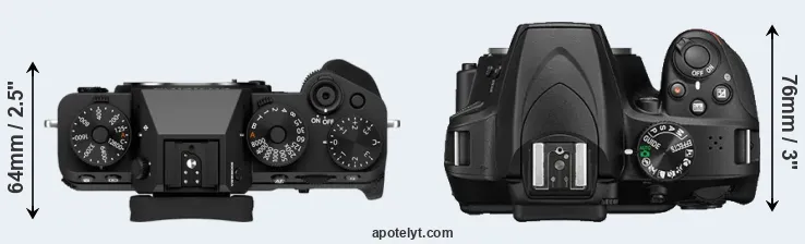 Compare X-T5 versus D3400 top