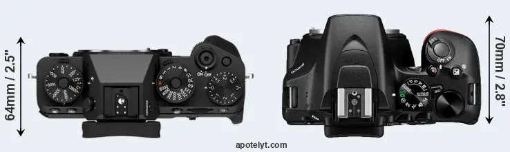 Compare X-T5 versus D3500 top
