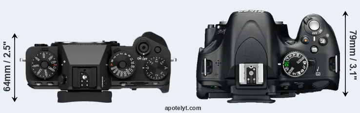 Compare X-T5 versus D5100 top