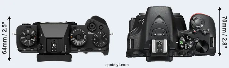 Compare X-T5 versus D5500 top
