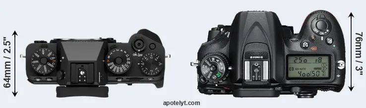 Compare X-T5 versus D7200 top