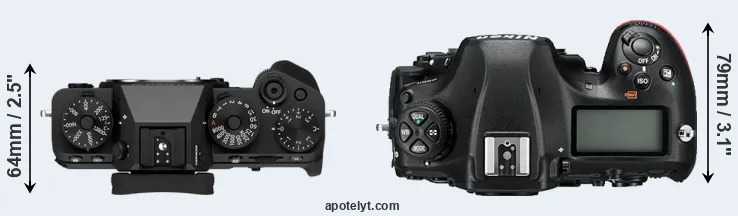 Compare X-T5 versus D850 top