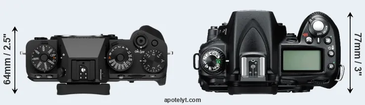 Compare X-T5 versus D90 top