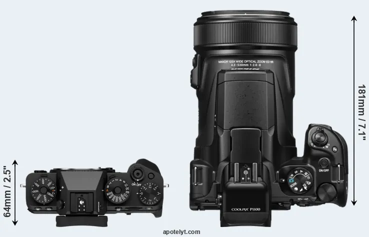 Compare X-T5 versus P1100 top