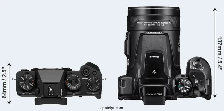 Compare X-T5 versus P900 top