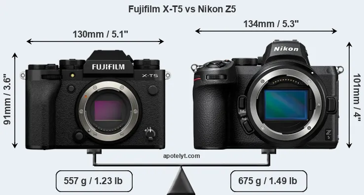 Size Fujifilm X-T5 vs Nikon Z5