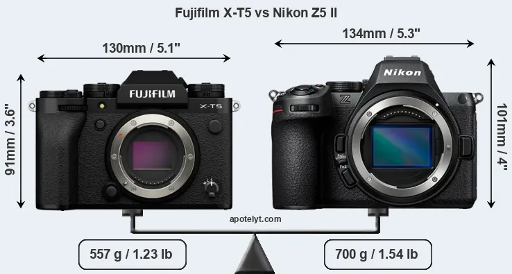 Size Fujifilm X-T5 vs Nikon Z5 II