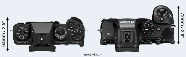 Compare X-T5 versus Z5 II top