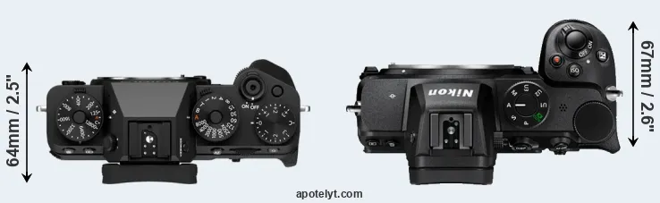 Compare X-T5 versus Z5 top