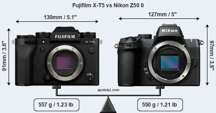 Size Fujifilm X-T5 vs Nikon Z50 II