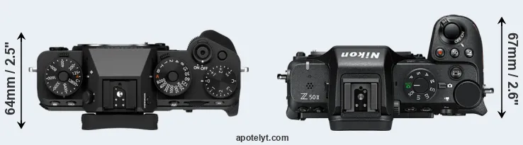Compare X-T5 versus Z50 II top