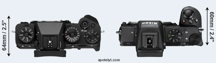 Compare X-T5 versus Z50 top