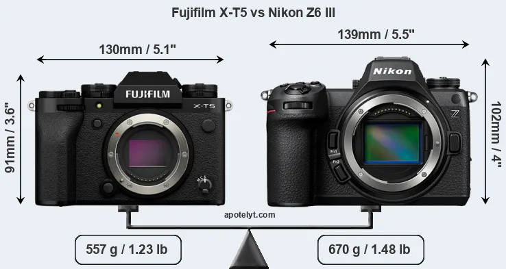 Size Fujifilm X-T5 vs Nikon Z6 III