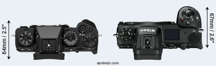 Compare X-T5 versus Z7 top