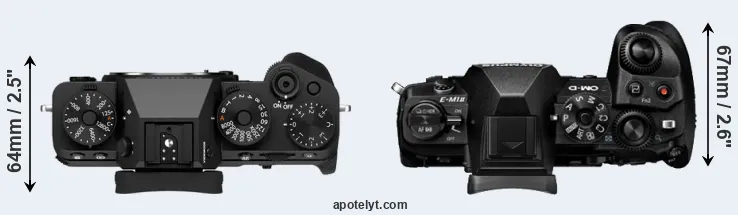 Compare X-T5 versus E-M1 II top