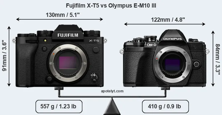 Size Fujifilm X-T5 vs Olympus E-M10 III