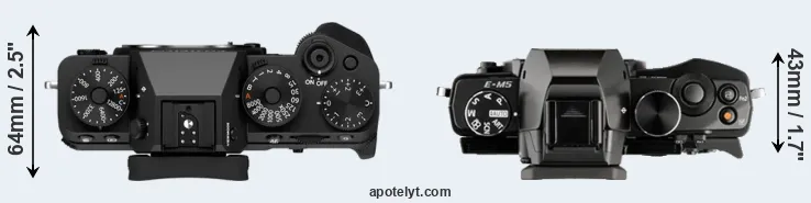 Compare X-T5 versus E-M5 top