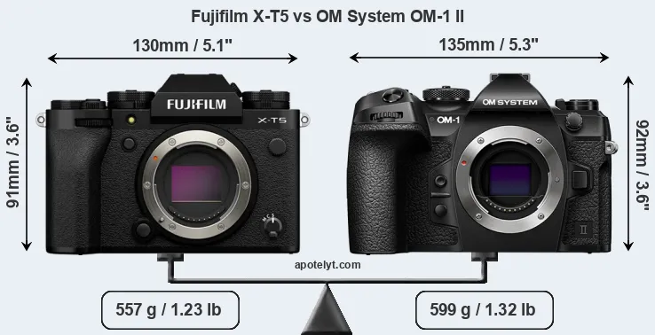 Size Fujifilm X-T5 vs OM System OM-1 II