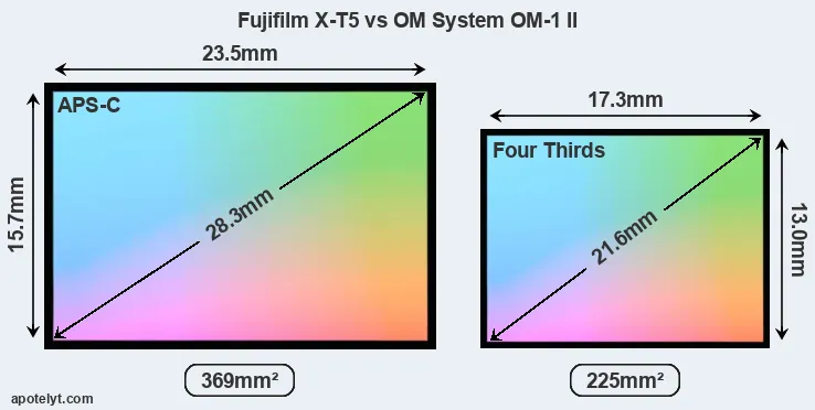 Fujifilm X-T5 and OM System OM-1 II sensor measures