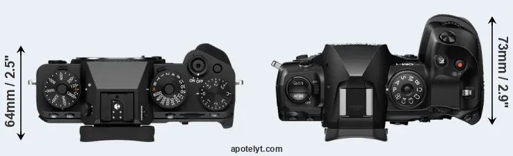 Compare X-T5 versus OM-1 II top