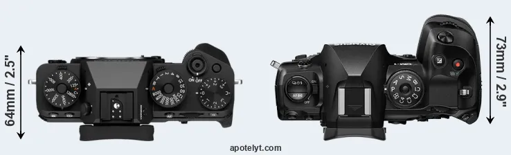 Compare X-T5 versus OM-1 top
