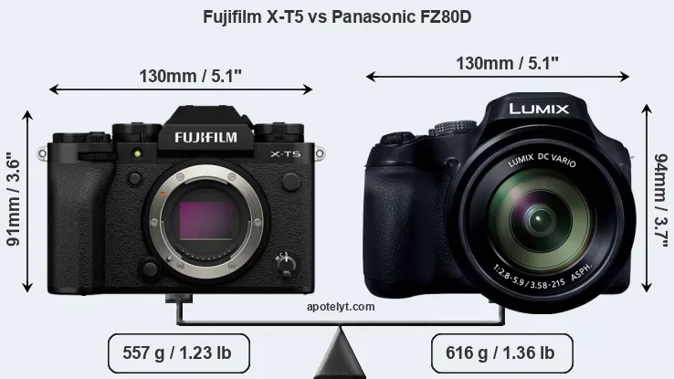 Size Fujifilm X-T5 vs Panasonic FZ80D
